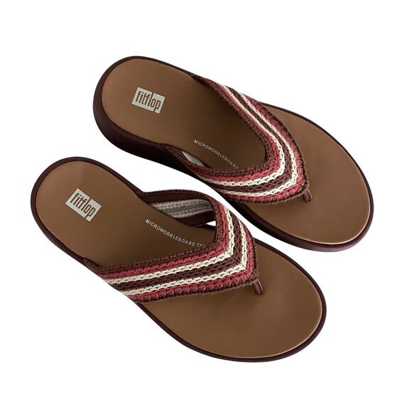 FitFlop F-Mode Crochet Flatform Sandals Clay Brown Sz 6 Boho Coastal Comfort - Picture 3 of 9